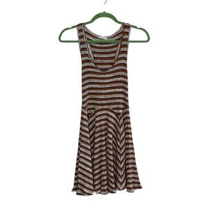 Urban Outfitters Gray & Brown Striped Sleeveless Circle Skirt Tank Top  Dress